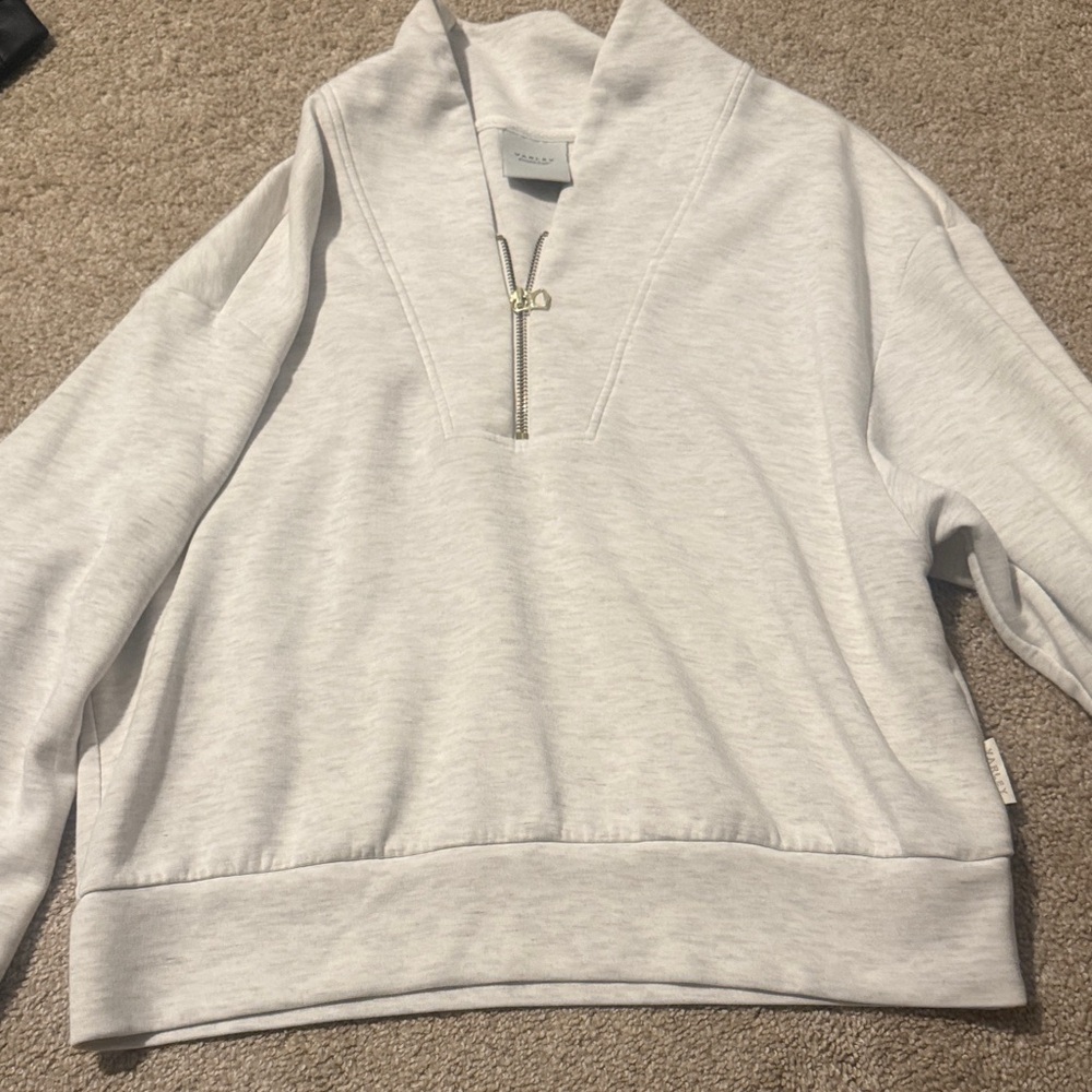 Varley Light Gray Zip-Up Cowl Sweater